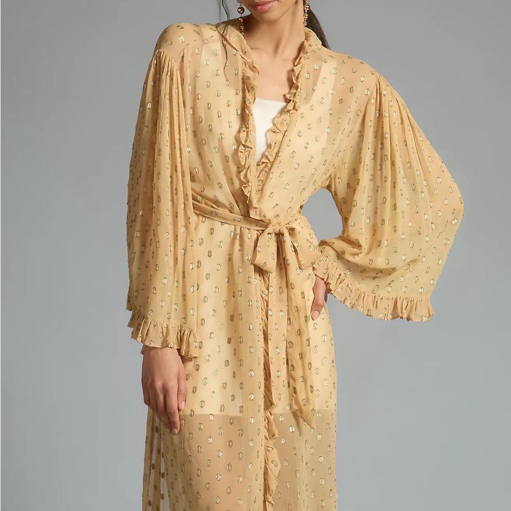 Anthro Gold Ruffle Kimono Duster Elizabeth Gillett Metallic